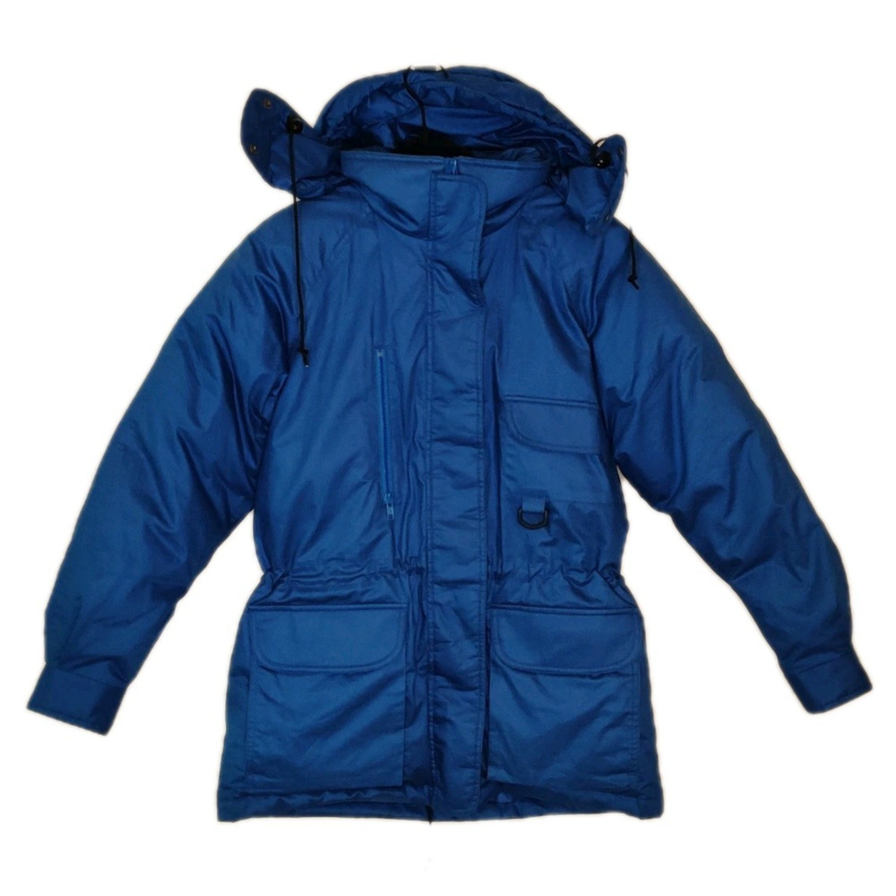 Eddie Bauer Womens Goose Down Puffer Coat w Hood Size S Blue Parka Winter Warm